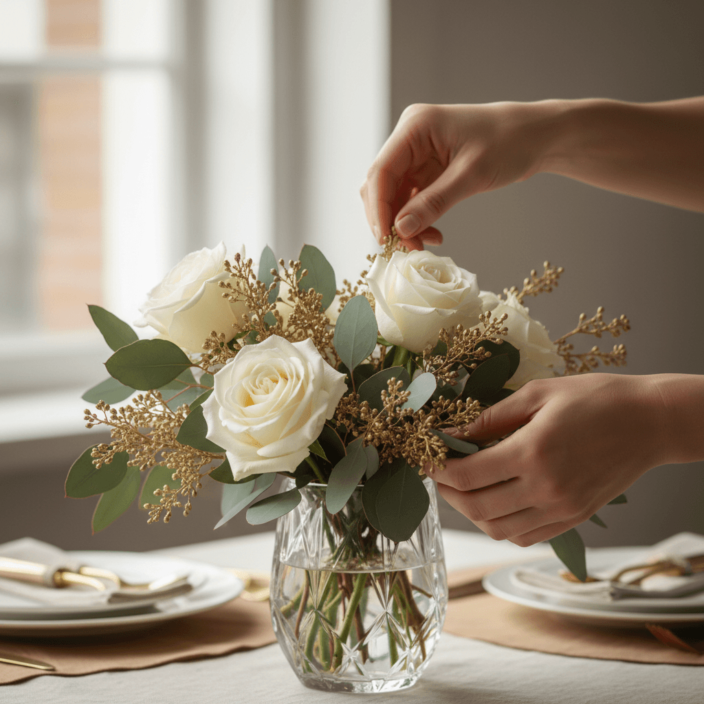 Florist arranging centerpiece