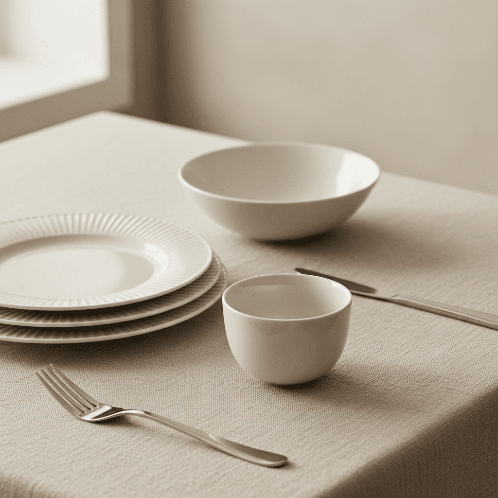 Place setting with navy napkin and dried grass in brass vase